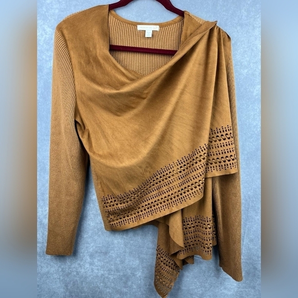 Westport 1962 drape open front cardigan suede knit sweater brown long sleeve 1X - Picture 3 of 7